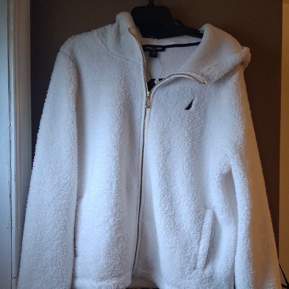 Nautica Cream Sherpa Zip-Up Jacket